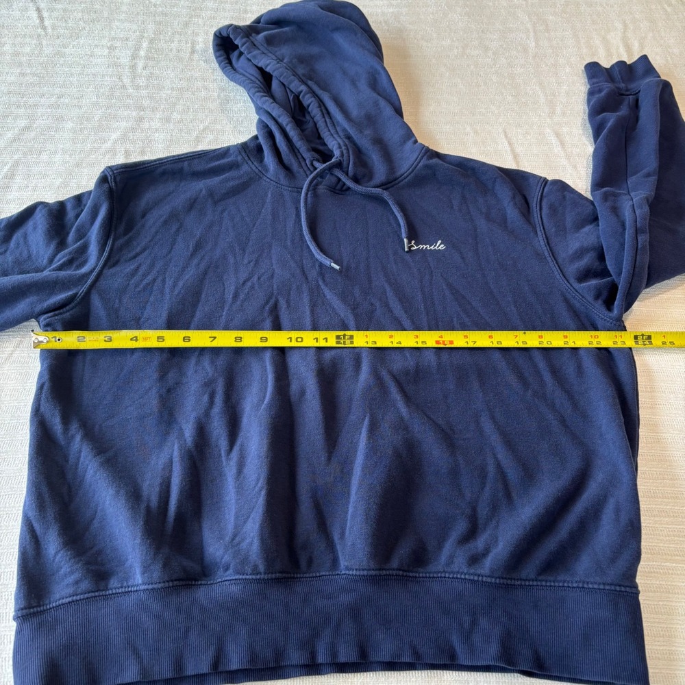 HM Divided Navy Blue Smile Embroidered Hoodie Sweatshirt Womens Medium - Picture 9 of 10